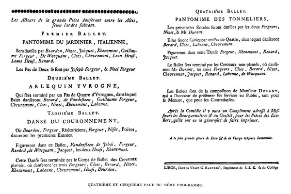 P 4 et 5 du Programme du Théâtre du Collège des Jésuites Wallons en Ile à Liège
