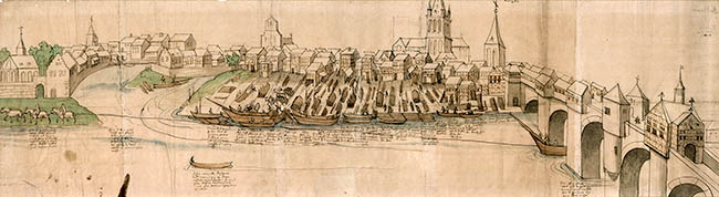 1553 - Le couvent des Hieronymites à l'extrême gauche et le pont des Arches à droite