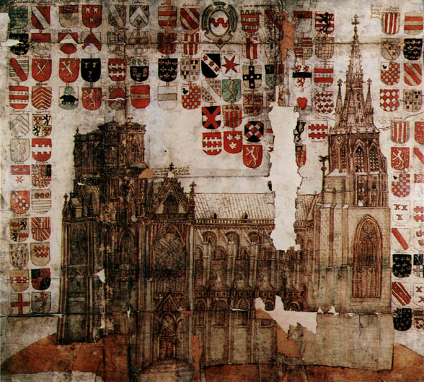 Fig. 17. - Vue sur parchemin d'une partie de la cathédrale gothique (vers 1575).