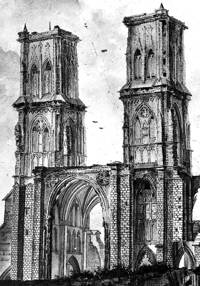Fig. 8 - Ruines du choeur occidental par J. Dreppe en 1798-1799.