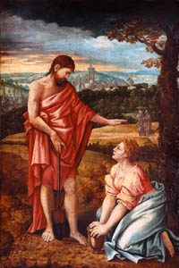 Sainte Croix à gauche du Christ -Lambert Lombard - Le Christ apparaissant à Marie Madeleine